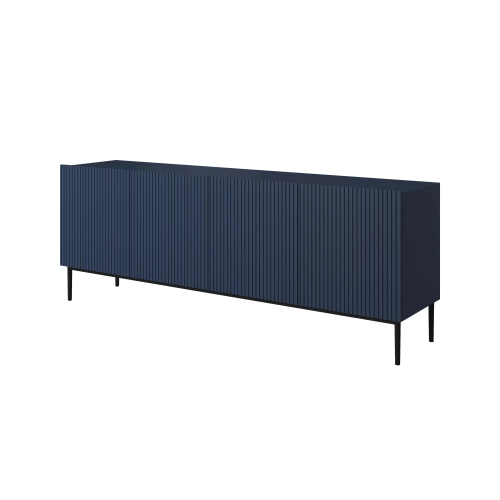 Komoda Nicole 200 cm z ryflowanym frontem i metalowymi nogami - granat / czarne nóżki - Limitowana oferta